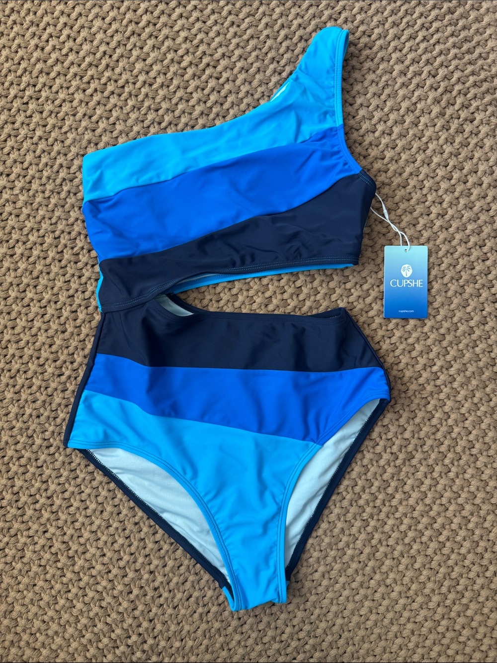 NWT Cupshe Blue Colorblock One Shoulder Monokini Swimsuit S